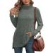 Women Blouse Versatile Long Sleeve Tops Side Slit for Party (XL) X-Large Green