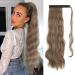 FESHFEN Long Wavy Ponytail Extensions 60cm Body Wavy Wrap Around Hair Ponytails Curly Clip in Synthetic Hairpieces for Women Girls Light Golden Brown & Pale Golden Blonde Mixed 60 cm (Pack of 1) 12/24# Light Golden Brown & Pale Golden Blonde Mixed