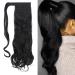 24" Long Curly Wavy Wrap Around Ponytail Clip in Hair Extensions One Piece Hairpiece Magic Tape in Pony Tail Extension for Women Dark Black Dark Black 24 Inch