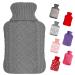 Hot Water Bottles with Cover UK 2L Hot Water Bag Large for Pain Relief Neck Feet Back Period Kids Small Hot Water Bottle with Elegant Knitted Covers Bed Warmer Foot Warmer Grey