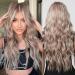 WOKESTAR Long Ombre Ash Blonde Wigs for Women Synthetic Hair Wig with Curtain Fringe