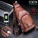 BULLCAPTAIN Genuine Leather Sling Backpack | USB Charging Port | Multi-pocket Chest Bag | Hiking Travel Daypack XB-129 Brown - Buy Online on GoSupps.com