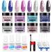 Dip Powder Nail Kit -8 Glitter Colors Nail Dip Powder Starter Kit with Base Top Coat Activator Brush Saver Dipping Powder for French Nails Art Manicure DIY Salon Dip Nail Kit