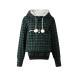 Women Large Pouch Hoodie Long Sleeve Pet Holder Carrier Sweatshirt Dog Cat Carrier Plaid Flannel Shirts Green Large