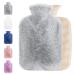 Cooyou Hot Water Bottle with Fluffy Cover 2L Hot Water Bottles for Hot and Cold Compress Hand Feet Warmer Neck and Shoulder Pain Relief Grey