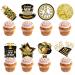 Happy New Year Cupcake Toppers Gold and Black Cupcake Toppers Picks for New Years Eve Party Dessert Decoration Supplies 32 Pieces