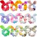 IVARYSS Bow Scrunchies for Little Girls, 12 Pcs Tie Dye Velvet Rabbit Bunny Ear Small Scrunchy for Kids, Cute Rainbow Ponytail Holder, Soft Bowknot Elastic Hair Bands Accessories