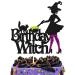 Halloween Birthday Witch Cake Topper for Ghost Bat Cat Themed Girl Lady Women Happy Halloween Birthday Cake Decoration Witches Autumn Fall Season All Souls' Day Bday Party Celebration Supplies
