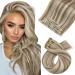 Moresoo clip in extensions real hair remy real hair extensions clip 35cm light brown with platinum blonde hair extension real hair clip twice 120g 7pcs 35 cm #p9a/60