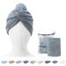 ENETIX 2 pieces microfiber towel for women hair quick-dry 25 70 cm super absorbing anti-frizz hair turban fast drying hair towels with button (slate gray)