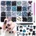 Black 3D Mix Color Nail Art Charms Kit Resin Camellia Rose Magritte Flower Butterfly Bow Moon Heart Love Star Bear Snake Crown Hollow Pearl Nail Charms with Tweezers and Pickup Pen(C5-black) C5-24 Grid-black