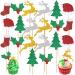 120pcs Christmas Cupcake Toppers Glitter Xmas Cake Decorations Christmas Tree Hat Socks Reindeer Food Fruit Picks for Holiday Birthday Christmas Party Supplies Dessert Baking Decor