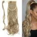 Ponytail Extension Wrap Around Long Straight Curly Clip in Ponytail Hair Extensions for Women Brown Black Blonde Hairpiece 17"-Curly Ash Blonde