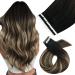 Moresoo invisible tape in extensions real hair black hair extension real hair tapes 35 cm black to dark brown with caramel blonde adhesive tape extensions 10 pieces 25g #1b/3/27 35 cm 1. #1b/3/27