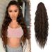 FESHFEN Long Curly Wavy Drawstring Ponytail Extensions Clip in Wavy Synthetic Hairpieces Dark Brown and Light Auburn Drawstring Ponytail Curly Hair Piece Pony Tail Extension for Women 26 inch 26 Inch Dark Brown and Light Auburn