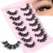 JIMIRE Mink Lashes Natural Look False Eyelashes Fluffy Cat Eye 6D Wispy Faux Mink Lashes Flat Soft Strips 15MM Fake Lashes 7 Pairs Pack Mink Fluffy