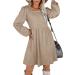 Aokosor Long Sleeve Knit Dress | Square Neck Jumper Dress | Knee Length Babydoll - Apricot - Buy Online on GoSupps.com
