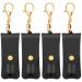 Oudain 4 Pcs Lipstick Holder Keychain  Women Soft Leather Clip on Lipstick Sleeves Pouch Lip Balm Holder Travel Accessories Assorted Color (Black)