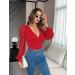 Fayenne Womens Tops Deep V Neck Cross Wrap Sexy Tops Polka Dot Mesh Long Sleeve T Shirt Casual Blouses XL Red - Buy Online on GoSupps.com