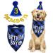 Cobee Dog Birthday Bandana Hat Number Set 10 Pieces Dog Boy Birthday Party Supplies Pet Bandana Party Bling Hat with 8 Glitter Number for Small Medium Large Dogs Blue
