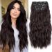 Flvaco Clip In Hair Extensions 20 Inch 6PCS Long Synthetic Dark Brown Thick Long Wavy Clip Ins Hair Extension Double Weft Hairpieces Extensions Full Head For Women(230G,Dark Brown) 20 Inch (Pcs of 6) Dark Brown