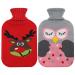 2 Pack Hot Water Bottle with Knit Cover, 2 Liters Rubber Water Bags, for Pain Relief, Hot and Cold Therapy, Cartoon Deer and Owl