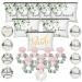 24 Pieces Bride Bridesmaid Proposal Gifts Wedding Makeup Bag Gift Set Includes 8 Canvas Makeup Bags Matron of Honor Bag 8 Satin Hair Scrunchies 8 Compact Makeup Mirrors Bridal Shower (Green Leaves)