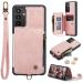 Soonic leather cover for Samsung Galaxy A54 5G magnetic item of pocket bags for cards and cash zipper folding cover with straps stands with coin compartment protective cover (A54 pink) A54 rose