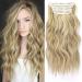 Blonde Hair Extensions Long Wavy 20inch 4pcs Clip in Synthetic Hair Extensions for Women Double Weft.(Ombre Ash Brown to Bleach Blonde) 8ah613#