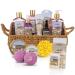 Bath Spa Gift Sets - Luxury Basket With Lavender & Chamomile - Spa Kit Includes Wash Bubble Bath Lotion Bath Salts Body Scrub Body Spray Shower Puff Bathbombs Soap and Towel Lavender + Chamomile 15 Piece Set
