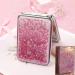 Reabhpy Compact Mirror  Quicksand Pocket Mirror Square with Blingbling Diamond Foldable Fashion Hand Mirror 1X/2X for Purses and Travel Women Girls Gifts (Pink) Pink-square