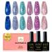 Yueshop 6 Pcs 8ml Purple Pink Glitter Gel Nail Polish Kit - Blue Green Sparkle Silver Shining Gel Nail Polish Soak Off UV Gel Nail Lamp Varnish Manicure Kit For Beauty Birthday Gift