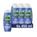 Radox Mineral Therapy Feel Awake 2-in-1 body wash & shampoo shower gel with a sea mineral & fennel fragrance for a refreshing shower experience 6x 450 ml