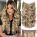 Invisible Wire Hair Extensions with Adjustable size Transparent Wire 20 Inch Synthetic Halos Hair Extension Secret Wire Hair Extensions Clip In Real Hair (Color: Medium Brown Highlighted Blonde)