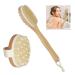 Relaxdays bath brush set of 2 natural bristles back brush with handle round massage brush dry brush made of wood natural