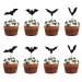 Halloween Cupcake Toppers Black Bat Glitter Cupcake Decorations DIY Cake Insert Topper Food Fruit Dessert Cupcake Picks for Halloween Birthday Cake Decorations Party Supplies (24pcs)