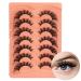 Meng Jiaran 7 Pairs False Eyelashes Wispy Eyelashes 10mm Fox Eye Lashes Lash Clusters Natural Look Fake Eyelashes Fluffy False Lashes DIY Lash Extension