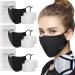 Euroca - Cloth Face Mask 3 Layers Cotton Face Masks Face Masks Reusable & Washable Face Mask With Filter Sheets (PM2.5) 3 Pack Woman Black Upgraded