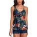 Floral Print Modest Tankini Swimsuit Set with Boyshorts, Tummy Control - Large Navy - Buy Online on GoSupps.com