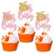 24 Pack Pumpkin Oh Baby Cupcake Toppers Glitter Fall Theme Baby Feet Cupcake Picks for Fall Harvest Theme Baby Shower Kids Birthday Party Cake Decorations Pink 11-pink