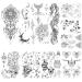 glaryyears 9 Sheets Mix Black Temporary Fake Tattoos for Women Men Adults, Snake Butterfly Mermaid Sun Moon Flowers Designs Tattoo Stickers on Chest Waist Waterproof Body Art Large Size Mix A