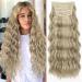 KooKaStyle Hair Extensions  4PCS Clip in Long Beach Wavy Hair Extensions Thick Natural Hairpieces Double Weft for Women Full Head (20 Inch  Ash Brown mix Platinum Blonde) 20 Inch Ash Brown mix Platinum Blonde