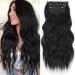 KooKaStyle Clip in Synthetic Hair Extensions Long Wavy 4PCS Thick Hairpieces Black Fiber Double Weft Natural Hair Extensions 20 Inch for Women 20 Inch Black