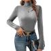 Ekouaer High Neck Top Women's Undershirt Winter Long Sleeve Shirt Warm Thermal Turtleneck Shirt Slim Fit Basic Tops S-XXL Gray M
