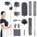 Microfiber Feather Duster, 12PCS Reusable Bendable Dusters, Ceiling Fan Duster with Extension Pole 30 to 100 inches, Washable Dusters for Cleaning Ceiling Fan, High Ceiling, Blinds, Furniture & Cars