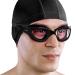 AqtivAqua Wide View Swimming Goggles // Swim Workouts - Open Water // Indoor - Outdoor Line All Black Goggles + Silver Case Clear