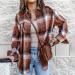 Routinfly Womens Autumn Color Block Plaid Jacket - Stylish Button Down Shirt Coat Top in L Orange | Fashion Casual Loose Fit - Buy Online on GoSupps.com