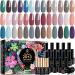 MEFA Fall Winter Morandi Gel Nail Polish Set with Glossy/Matte Top and Base Coat, Brown Grey Pink Colors Long-Lasting Soak-Off 23 PCS Classic Shades Starter Kit L E D/U V Light Needed Manicure Nail Art DIY Salon Holiday Gi