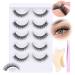 Self Adhesive Eyelashes No Glue Needed False Lashes Natural Wispy Lashes with Clear Band Press-on Faux Mink Lashes Reusable Fluffy Self Adhesive Eyelashes with Lash Clip and Tweezers 85-B