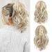 SEIKEA 10" Highlight Ponytail Extension Claw Short Thick Wavy Curly Jaw Clip in Fake Pony Tails Fake Hair Soft Natural Looking Synthetic Hairpiece for Women Medium Blonde with White Blonde Highlights 10 Inch (Pack of 1) Medium Blonde with White Blonde Hig